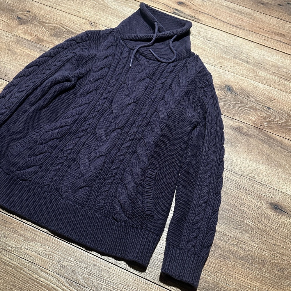 L.L.Bean Navy Blue Cable Knit Cowl Neck Sweater Womens Small
